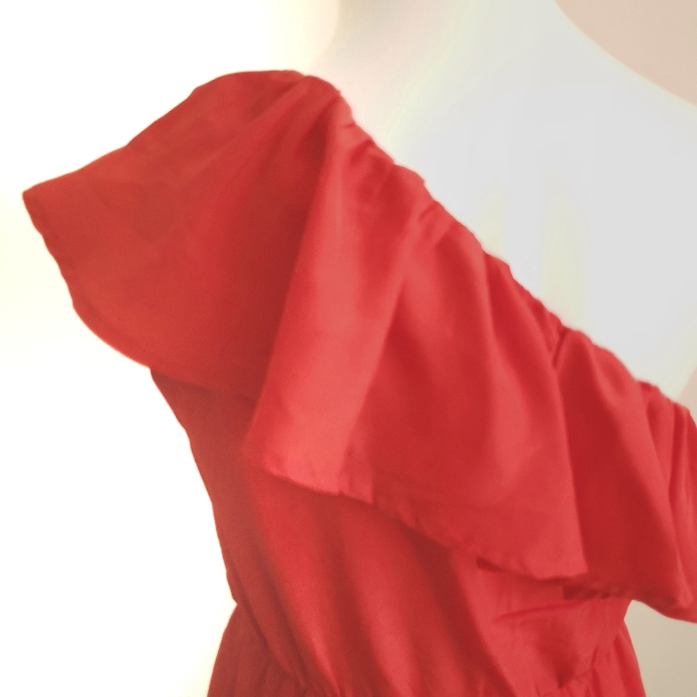 Francesca's Ruffle One Shoulder Red Dress Medium - Picture 5 of 10